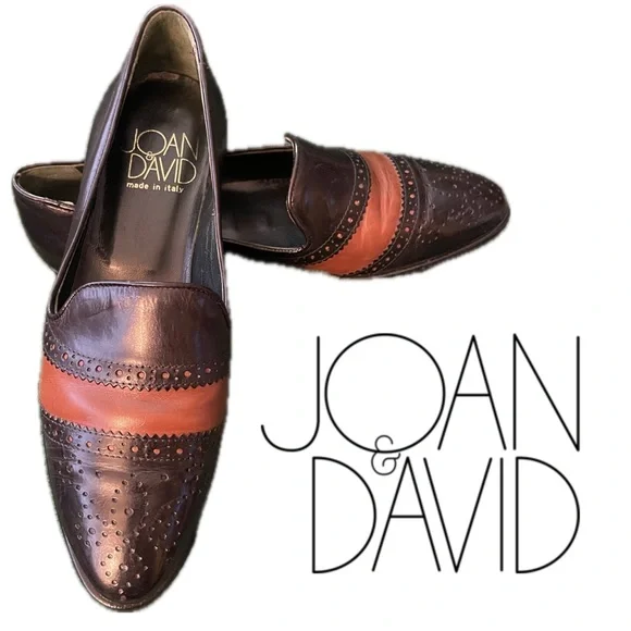 Handmade Italian Vintage 90s Joan & David 2-Tone Oxford Leather Loafers Narrow 7 - Picture 10 of 10